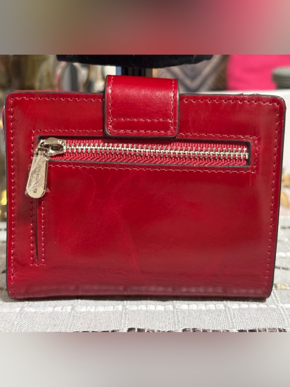 Bostanten Lnna Hand Tooled Leather Wallet - Wine Red - Picture 8 of 16